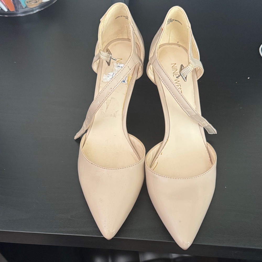 Nine West Beige Pointed-Toe Mary Jane Heels